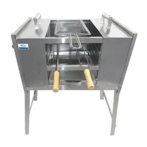 Churrasqueira Ecológica Aço Inox 2 Espetos 1 Grelha Abaulada