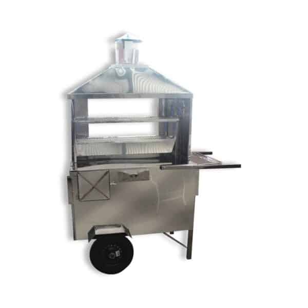 Carrinho Ambulante De Churrasco 90cm Churrasqueira Com Coifa Grande e Vidro Expositor Aço Inox - R2